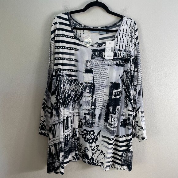 NEW Liz & Me Womens Plus 5X Shirt Long Sleeve Sequins Graphic Print Top - Picture 6 of 11